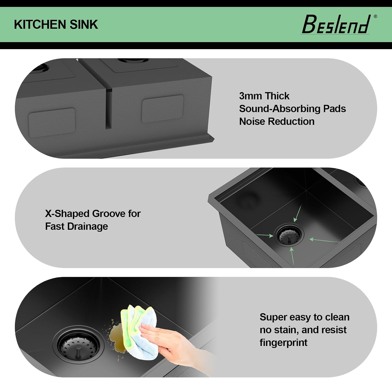33 Black Undermount Kitchen Sink - 33x19 Gunmetal Black Double Bowl Kitchen Sinks Workstation 16 Gauge Stainless Steel Sink Low Divide Double Basin 50/50