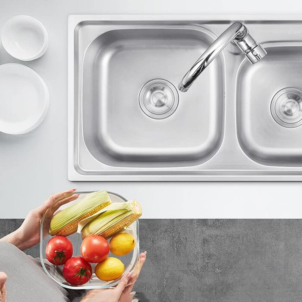 Double Bowl 304 Stainless Steel Kitchen Sink, Handmade Bar Prep Sink with Strainer, Top-Mount/Drop-in Workstation Sink (Color : Silver-A, Size : 75x40cm) (SilverD 68x38cm)