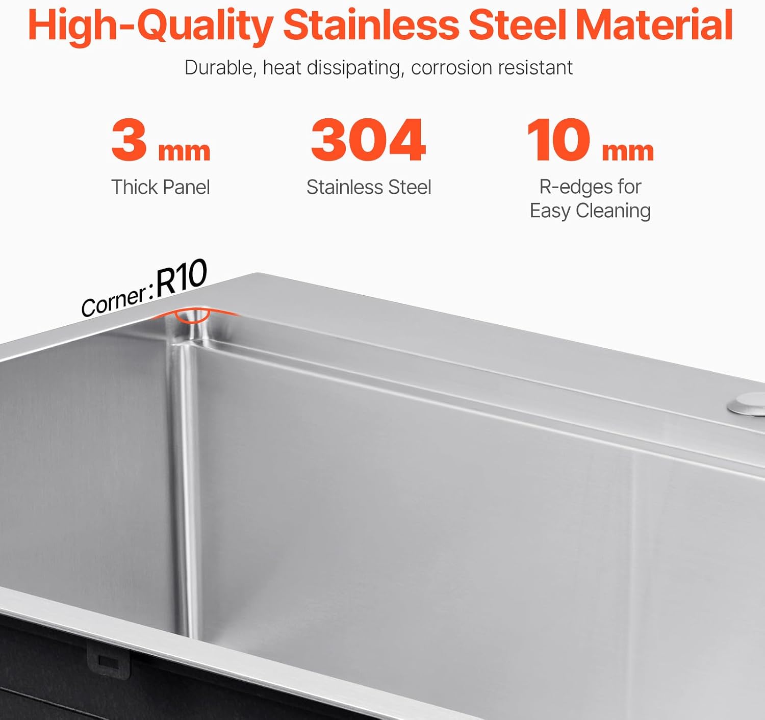VEVOR Drop In Kitchen Sink 33 Inch Kitchen Sink Workstation, 304 Stainless Steel Top Mount Sinks, Drop-In Single Bowl with Ledge & Multiple Accessories Sink for RV, Prep Kitchen, Bar 33 x 22 x 9inch