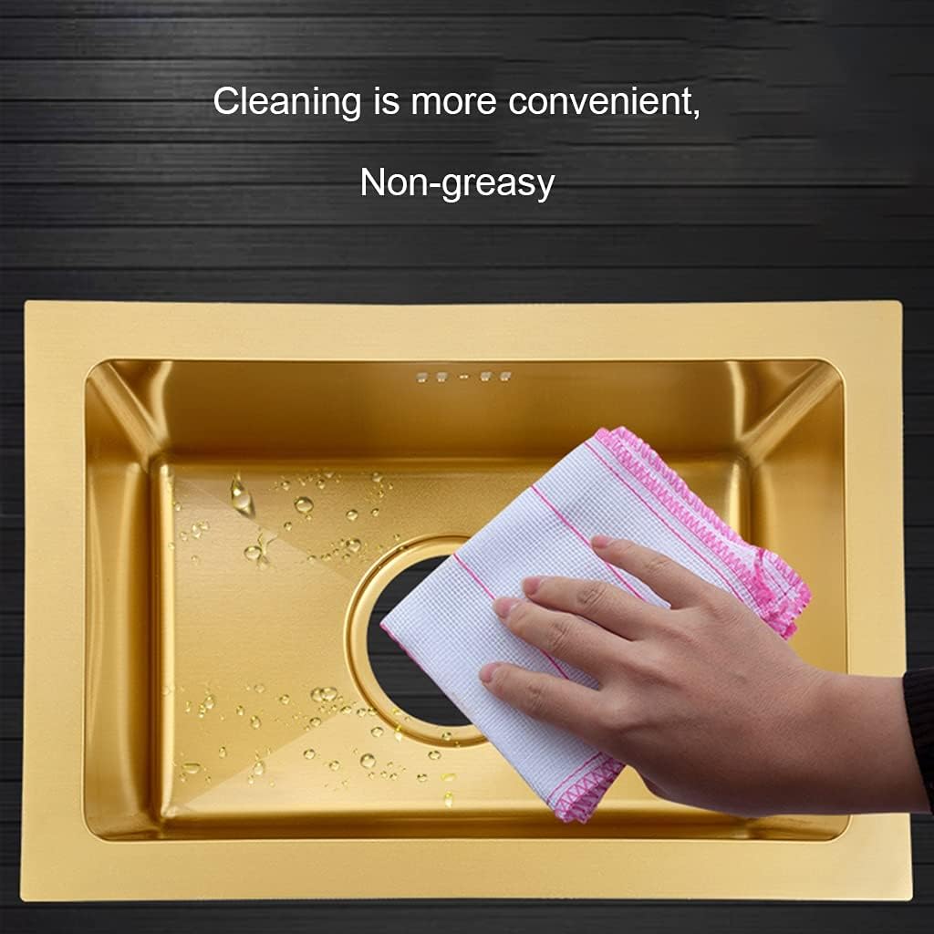 Kitchen Sink Golden Square 304 Stainless Steel Sink Single Bowl Bar Counter Ready with Pull-Out Faucet and Drain Pipe Drop-in Or Undermount (Color : Gold, Size : 45×40cm) (Gold 45×40cm)
