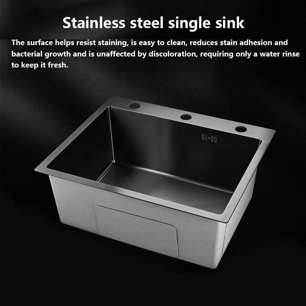 Drop in Stainless Steel Kitchen Sink, 16 Gauge Single Bowl Kitchen Sink, Black 3 Hole Workstation Sink, Topmount Bar Sink, Farmhouse Workstation Sink with Multiple Accessories (23.6 x 17.7in)