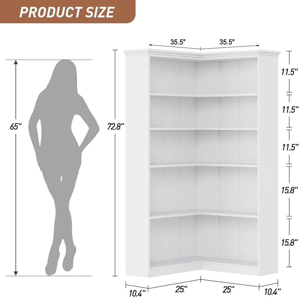 GarveeHome Corner Bookshelf 72.8' Corner Bookcase, l Shape Bookshelf 5 Tier Bookcase Large Bookshelves Living Room Bedroom