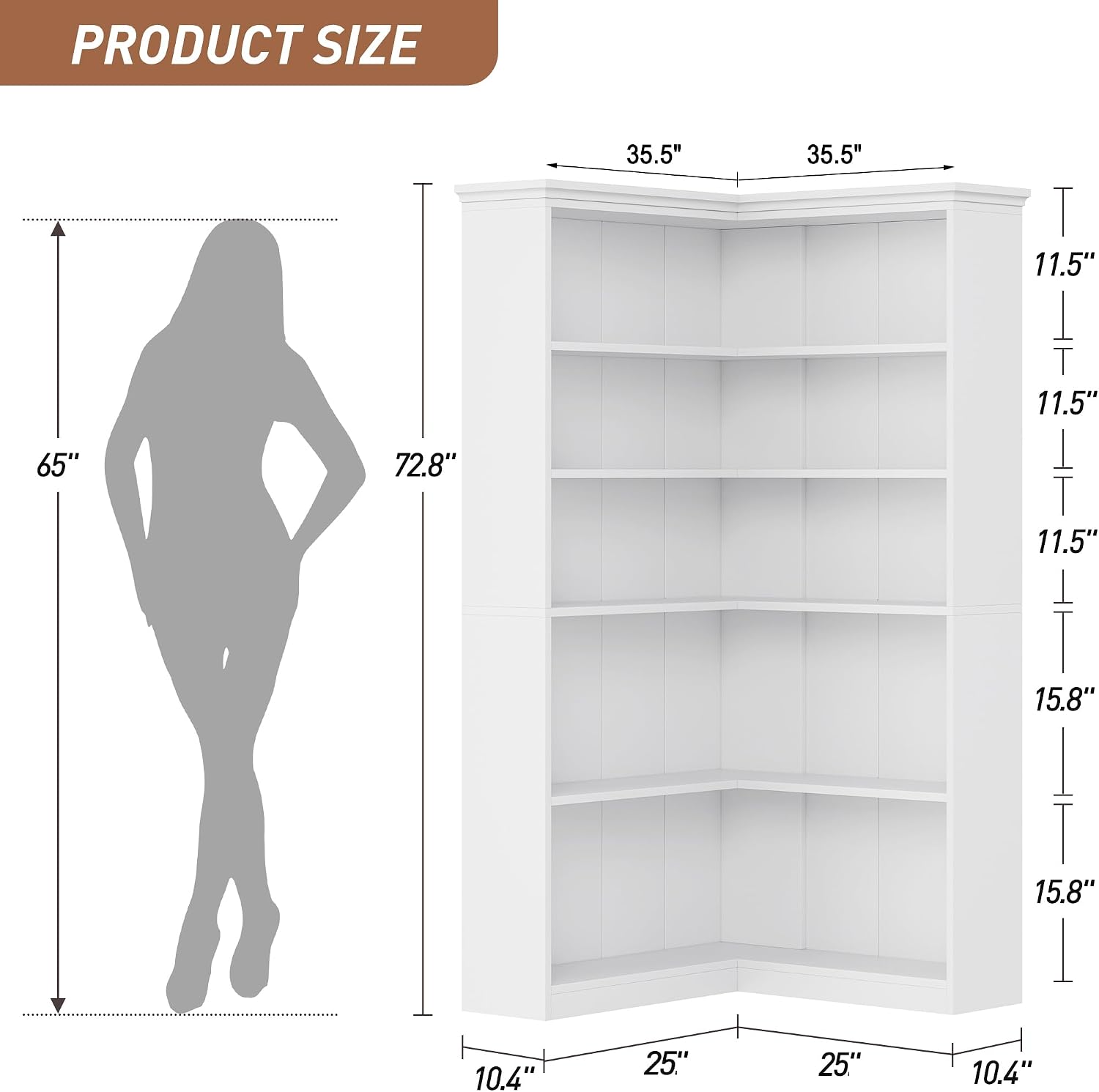GarveeHome Corner Bookshelf 72.8' Corner Bookcase, l Shape Bookshelf 5 Tier Bookcase Large Bookshelves Living Room Bedroom