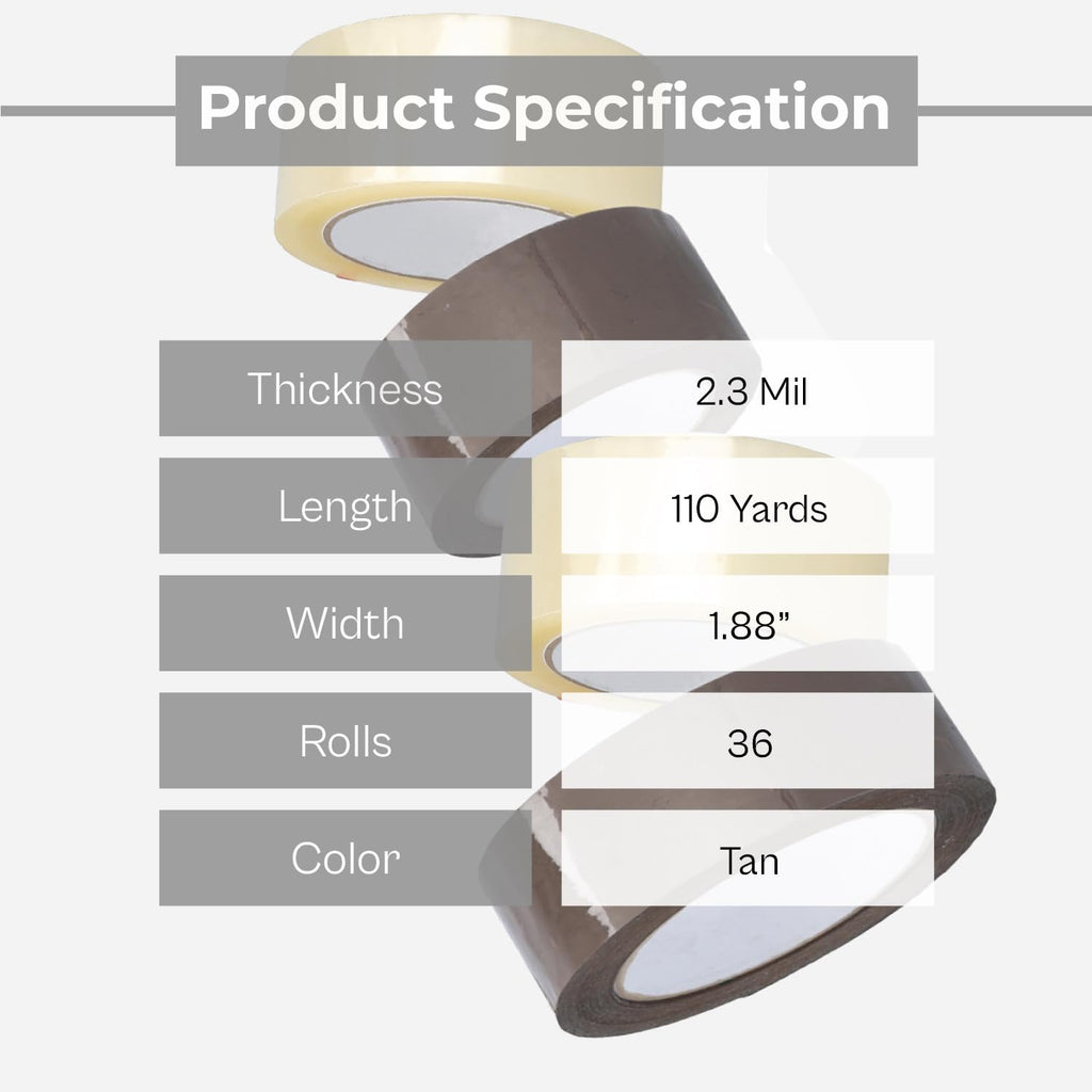 PSBM Brown Packing Tape, 36 Rolls 2.3 Mil 1.88 Inch 110 Yards Per Roll, Heavy Duty Tape for Packaging, Shipping, Moving & Sealing