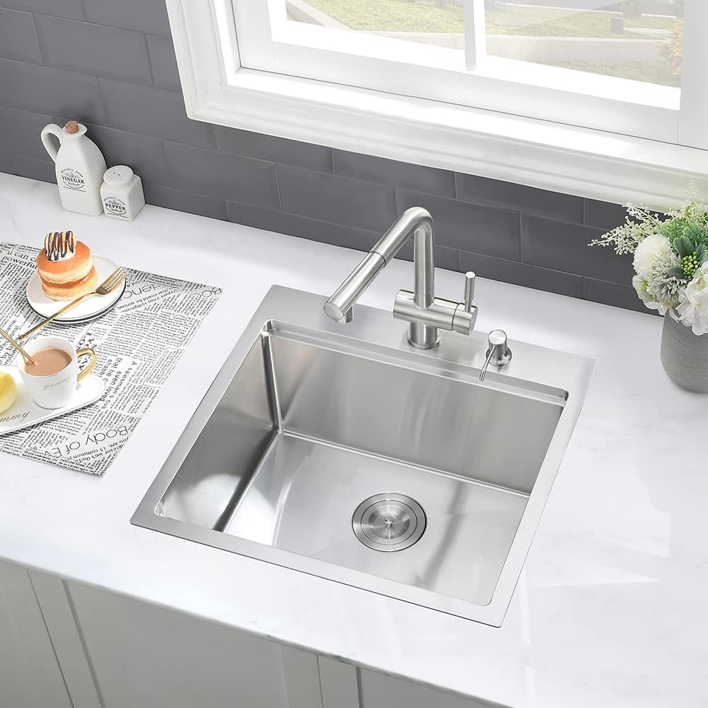 Bar Sink Drop In-VASOYO-18x18 Inch Small Kitchen Sink Drop In Rv Sinks 16 Gauge Stainless Steel Small Wet Bar Sinks Deep Single Bowl Outdoor Basin with Cutting Board