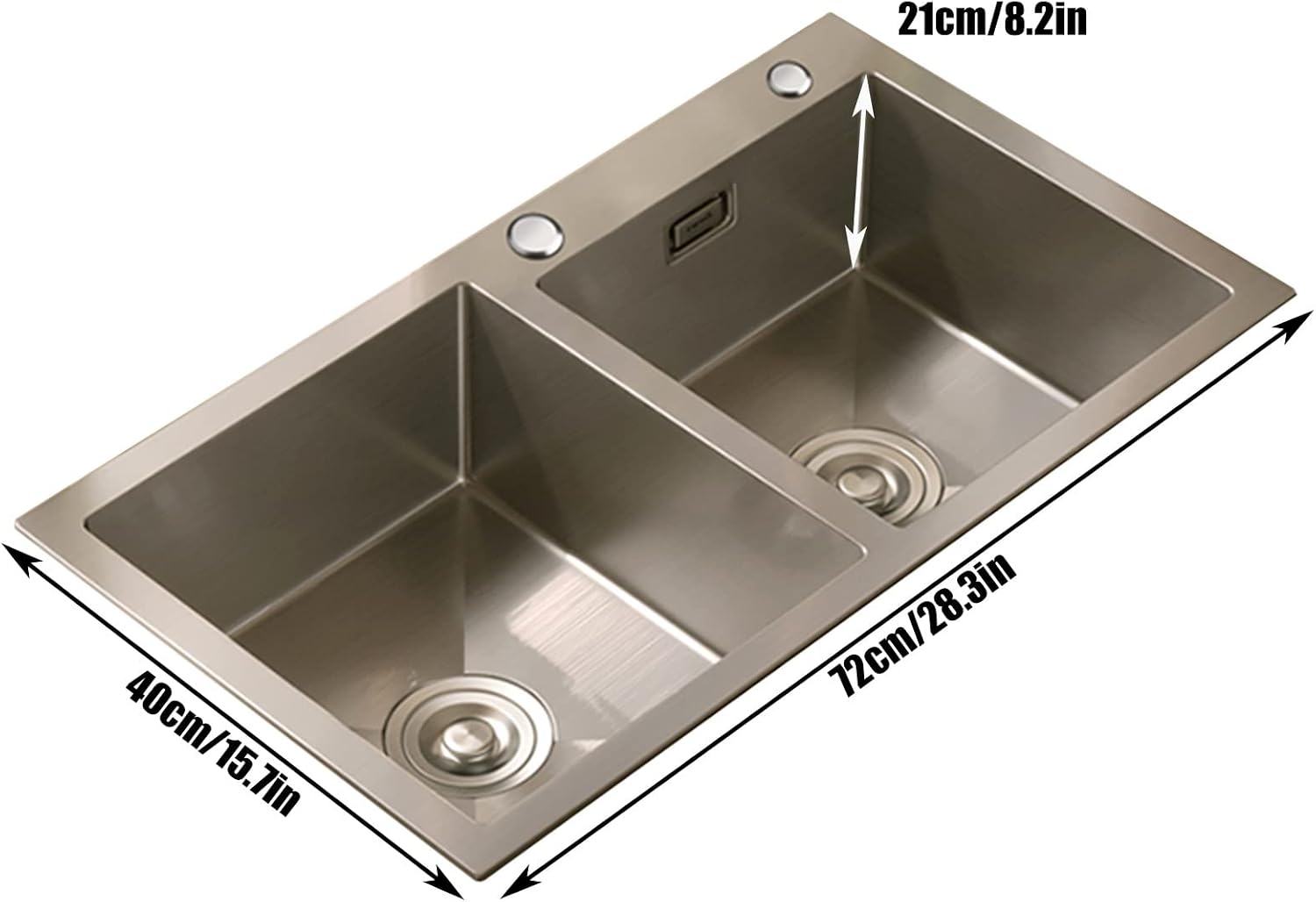 304 Stainless Steel Kitchen Sink Silver Double Bowl Bar Prep Sink RV Sink with Drain Pipe and Installation Kit Drop in Or Undermount (Color : NO Faucet, Size : 72x40x21cm) (Dhave Faucet 72x40x21c
