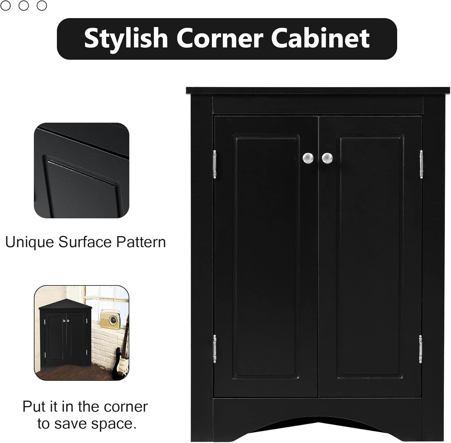 Corner Cabinet with Adjustable Shelves and Doors, Freestanding Bathroom/Kitchen/Living Room Floor Storage Organizer, MDF Boards