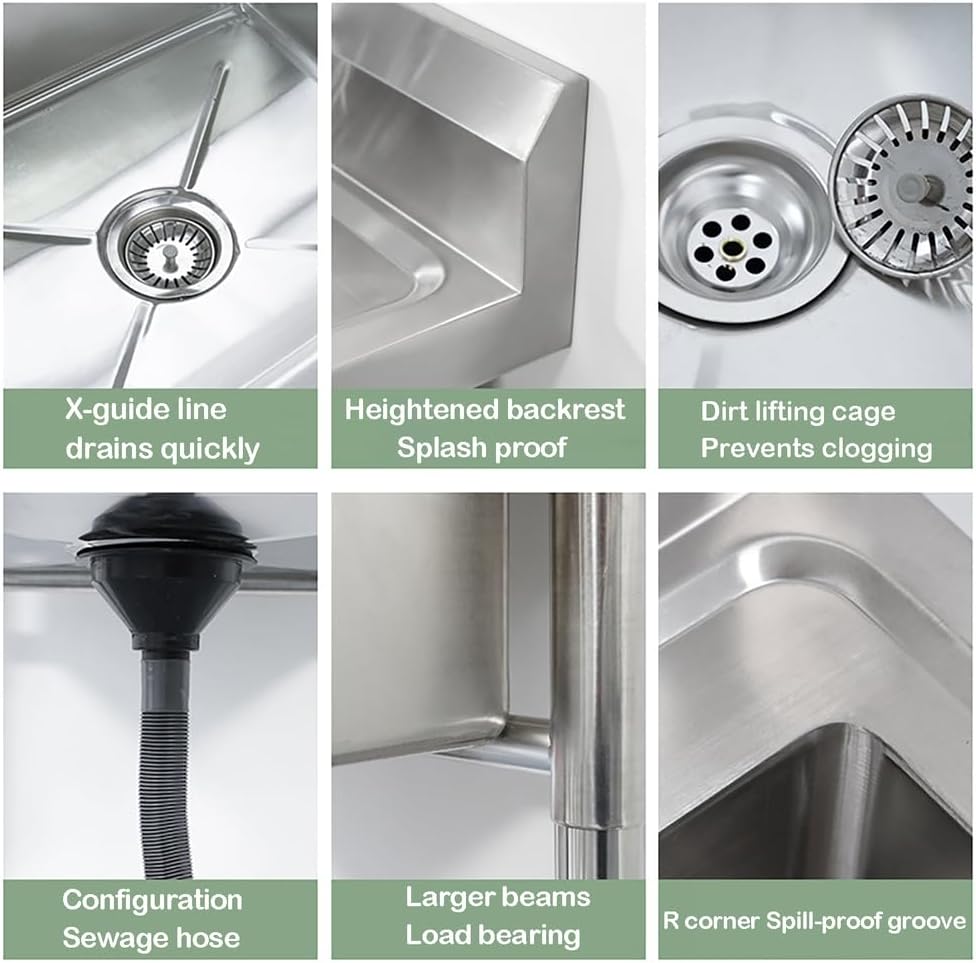 19.6-68.9In Stainless Steel Utility Kitchen Sink Freestanding Single Bowl Laundry Sink with Cold And Hot Water Faucet for Laundry & Utility Room,Bathroom,Basement,Single sink,50 * 50