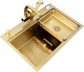 Kitchen Sink Gold, Single Bowl Kitchen Sinks Drop in 304 Stainless Steel Kitchen Sink with Tap, Soap Dispenser and Water Filter,with Mounting Accessories,80(