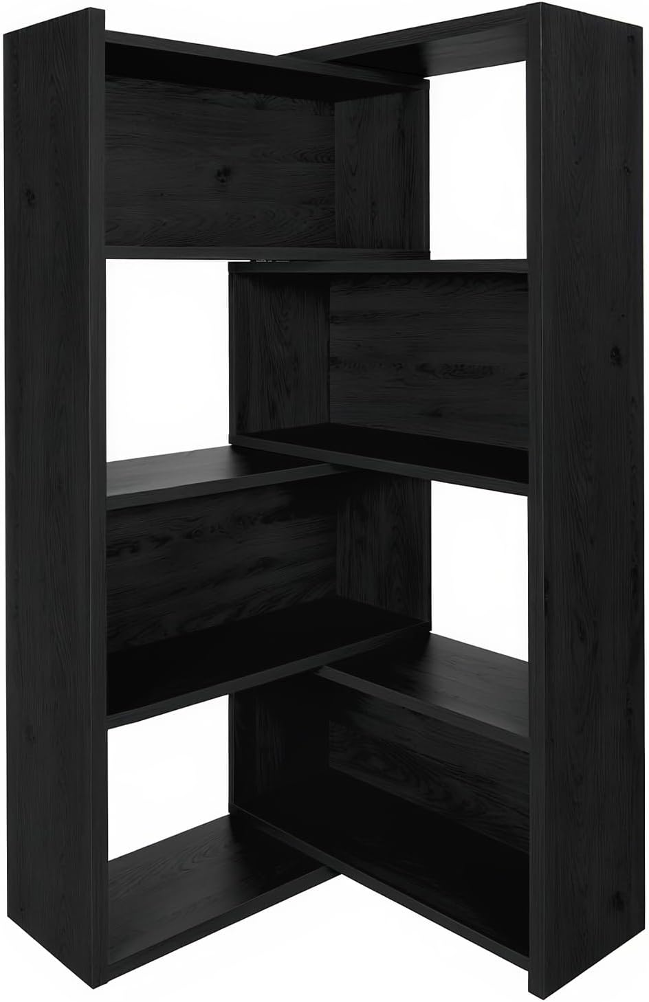 Expandable 3-in-1 Convertible Bookcase with Adjustable Width, Corner & Straight Shelf Design, 4-Tier Modern Storage Organizer, Space-Saving (Black, 23.6' × 11.8' × 63.0')