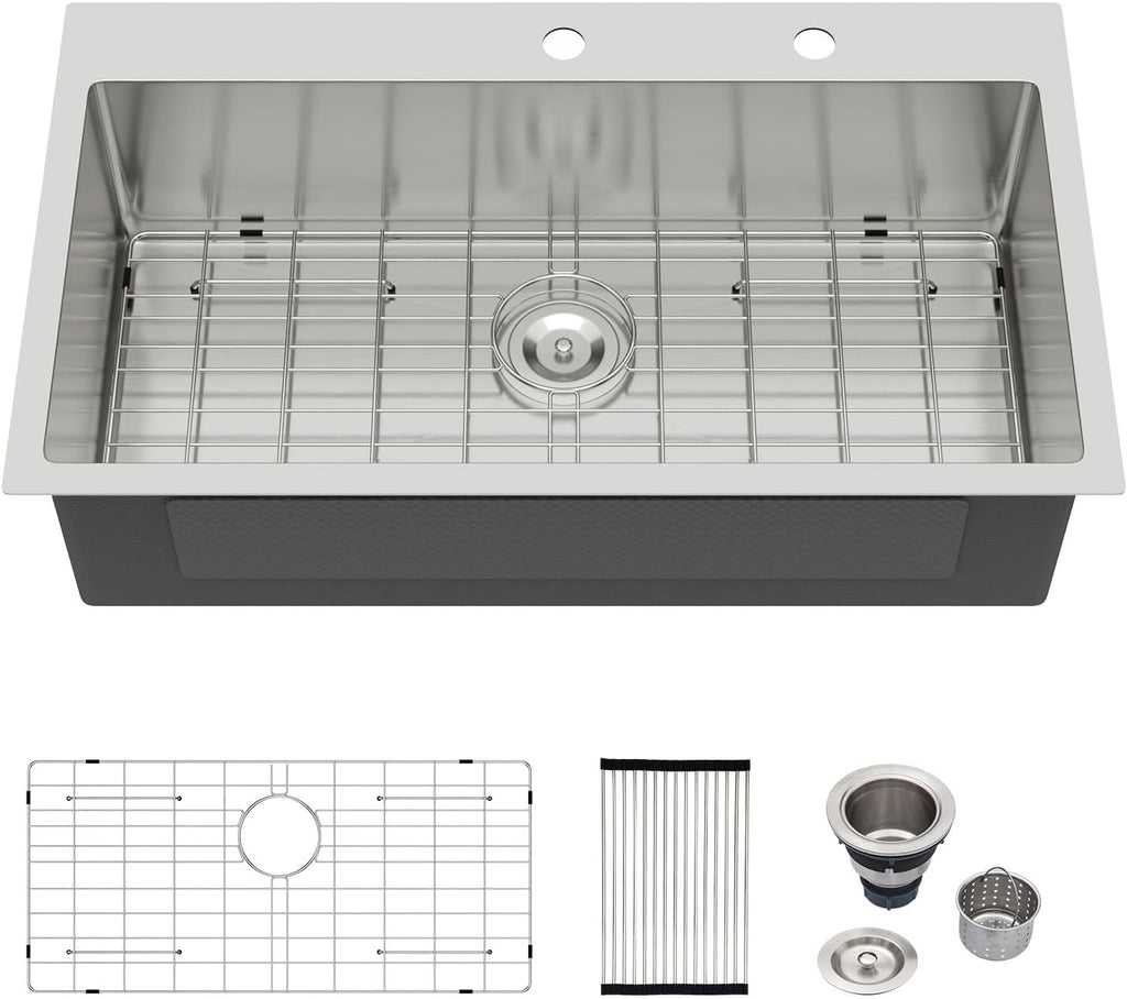 32 Inch Drop In Kitchen Sink Logmey 32x18x9 Inch Topmount Sinks 16-Gauge Stainless Steel Single Bowl Kitchen Sink