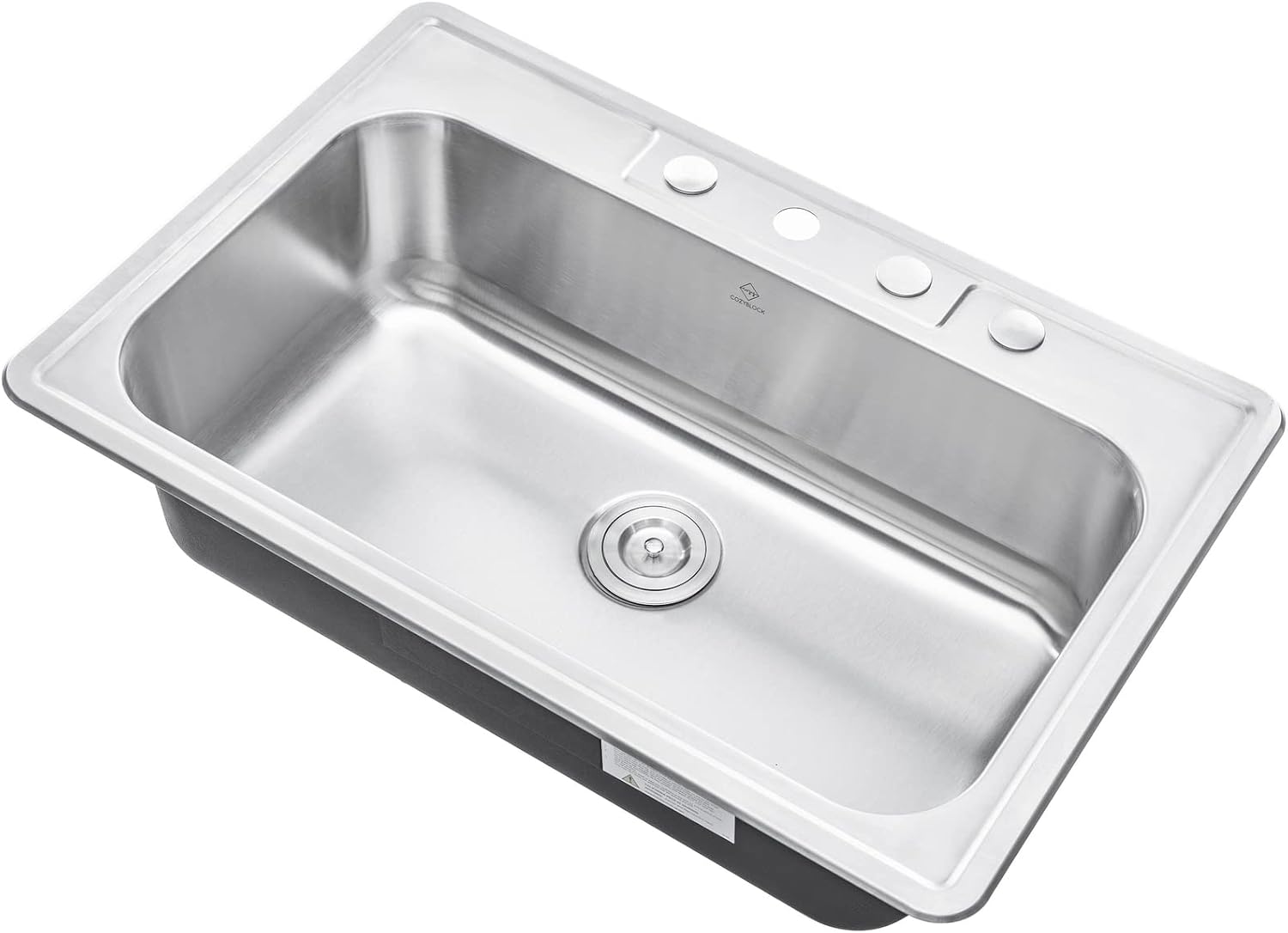 CozyBlock 33 x 22 x 9 Inch Top-mount/Drop-in Stainless Steel Single Bowl Kitchen Sink with Strainer - 18 Gauge Stainless Steel-4 Faucet Hole