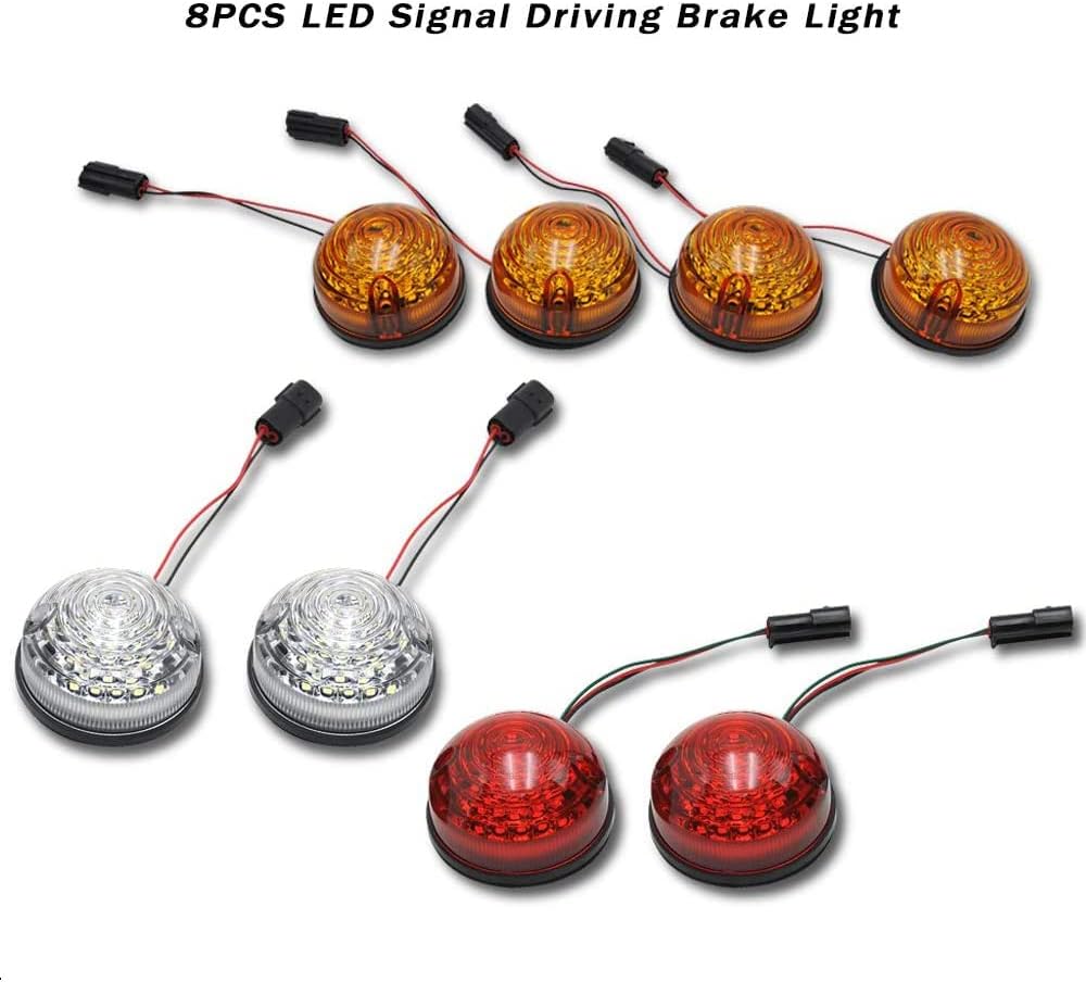 Defender Led Light Update Kits – Standard Size Amber Indicatior Front Side Light Rear Stop Tail Light For L.and Ro.ver Defender 90/110 With Flasher Total 8pcs 73mm 4*Yellow+2*Clear+2*Red Led Light
