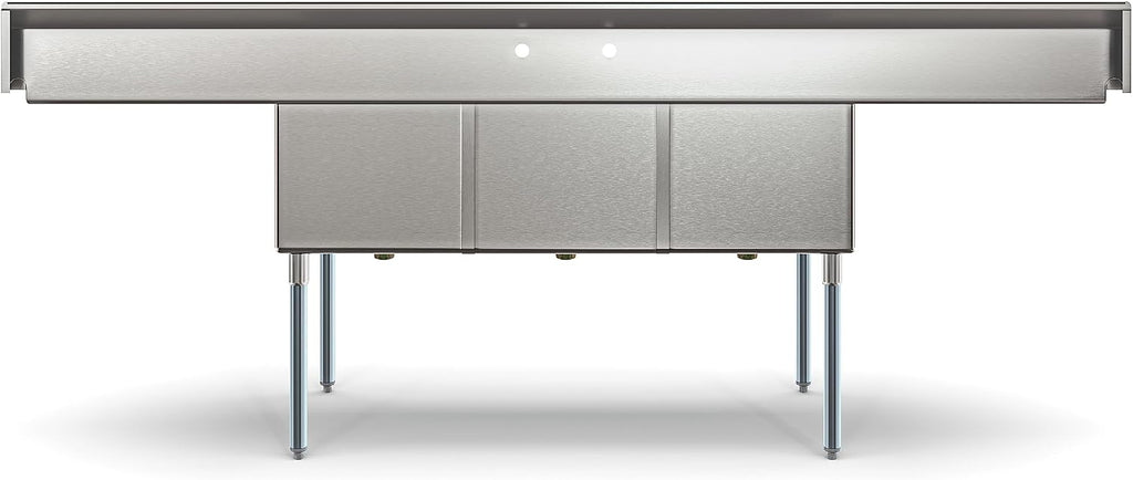 KoolMore 102 in. Three Compartment 18-Gauge Stainless-Steel NSF Commercial Kitchen Sink, Bowl Size 18x24x14, with Three Basins for Washing and Rinsing Dishes with Two Drainboards (KM-SC182414-24B3)