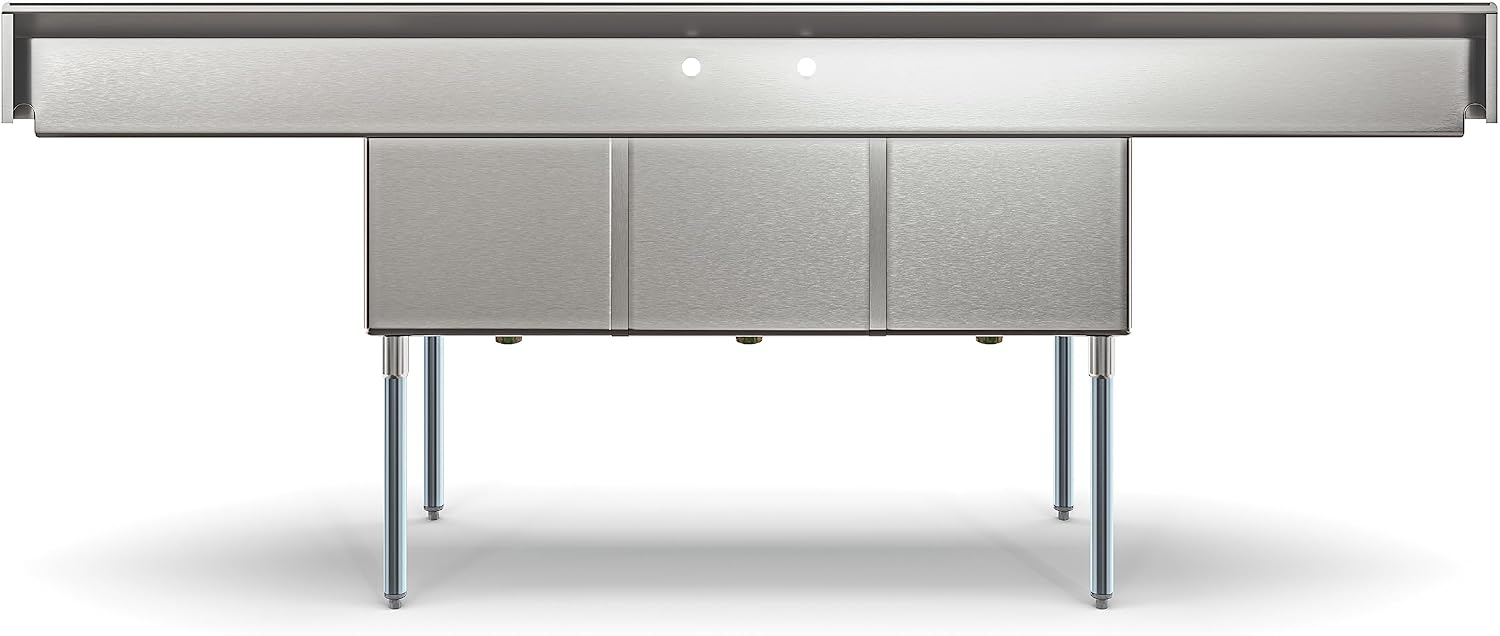 KoolMore 102 in. Three Compartment 18-Gauge Stainless-Steel NSF Commercial Kitchen Sink, Bowl Size 18x24x14, with Three Basins for Washing and Rinsing Dishes with Two Drainboards (KM-SC182414-24B3)