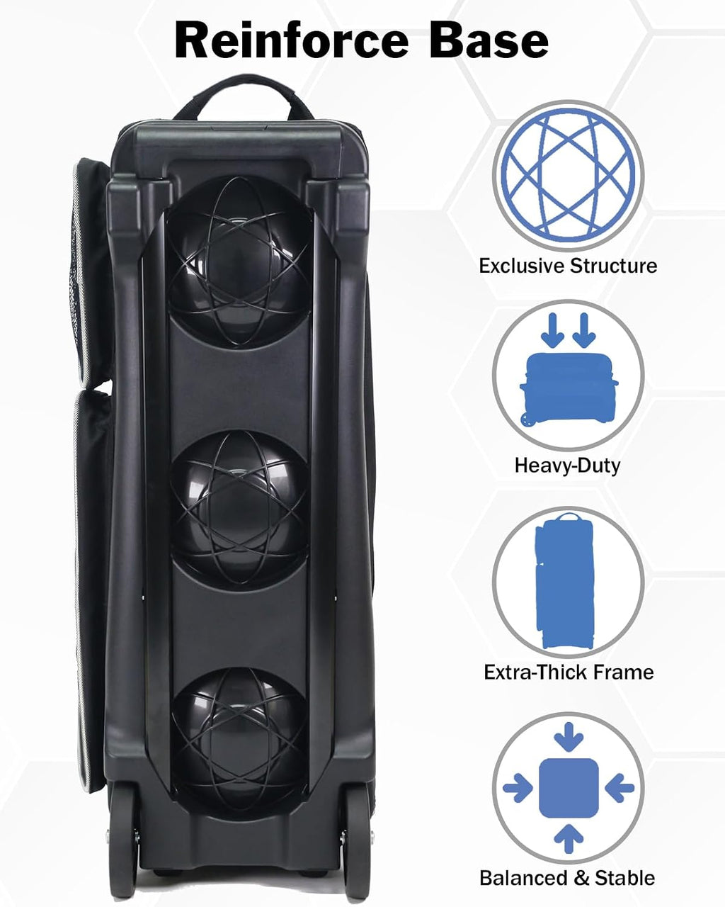 3 Ball Bowling Bags with Wheels & Shoe Pocket, Premium Bowling Ball Bag 3 Ball Roller, Effortless-Rolling 3 Ball Bowling Bag w/Multi-Storage Pockets & Telescopic Handle Extends to 40''