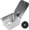 RV Kitchen Sink, Stainless Steel Single Bowl Hand Wash Basin with Tempered Glass Cover, Square Undermount Single Bowl Kitchen Sink for Camper Van Yacht