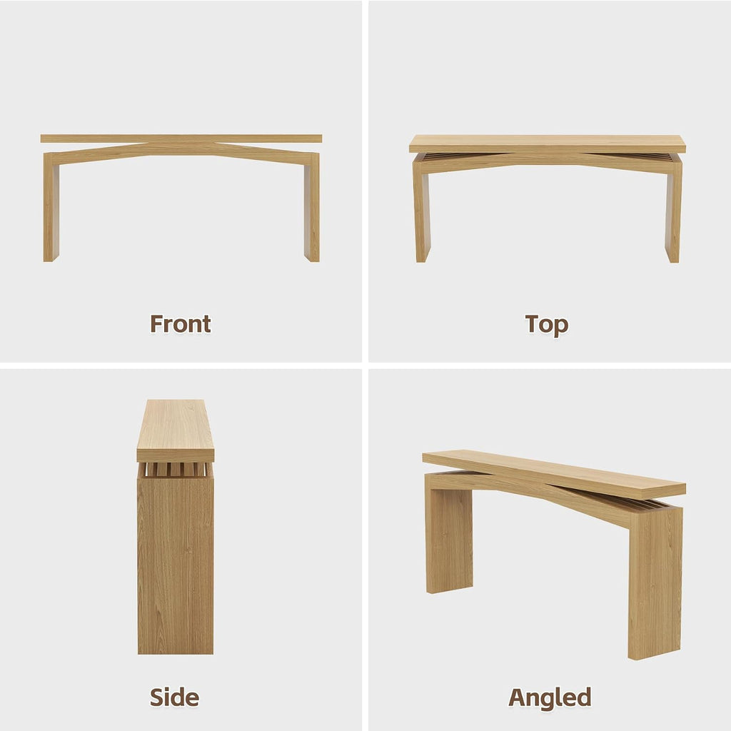 Epecoya Extra Long Console Tables for Living Room, Slim Entryway Table 63 Inches Long, Wooden Couch Table Behind Sofa for Hallway, Living Room, Home, Natural Teak