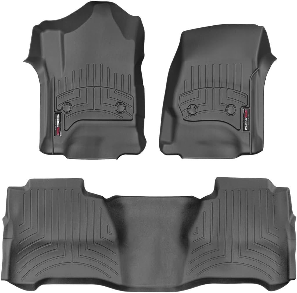 WeatherTech Custom Fit FloorLiners for GMC Sierra 2500HD / 3500HD, Silverado 2500HD/3500HD, Silverado 1500-1st & 2nd Row (447221-445424), Black