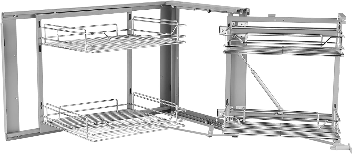 VEVOR 18' W Opening Blind Corner Pull Out Organizer, 2 Tier 4 Shelf Kitchen Cabinet Organizer, Magic Chrome Carbon Steel Storage Basket, Slide Out Storage Organizer, Left & Right Open Compatible