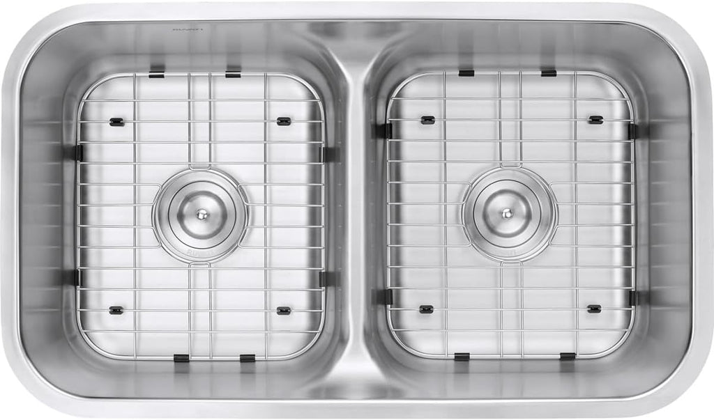 Ruvati 32-inch Undermount Kitchen Sink – 50/50 Double Bowl Kitchen Sinks, 16 Gauge T-304 Stainless Steel Kitchen sink with Brushed Finish hides scratches – RVM4350