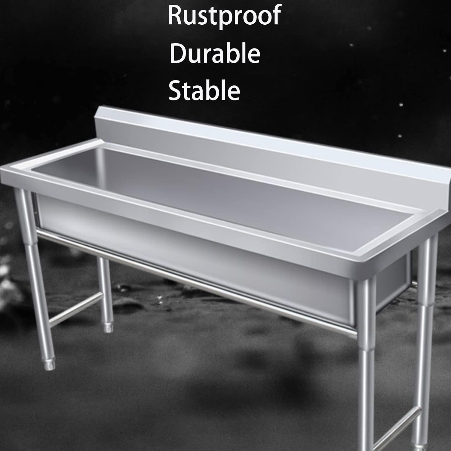 Free Standing Stainless-SteeSingle Bowl,Utility Sink Single Bowl Stainless Steel Commercial Kitchen Sink with,for Laundry Backyard Garage Camping Portable (Size : 60cm/23.6in) (50cm/19.6in)