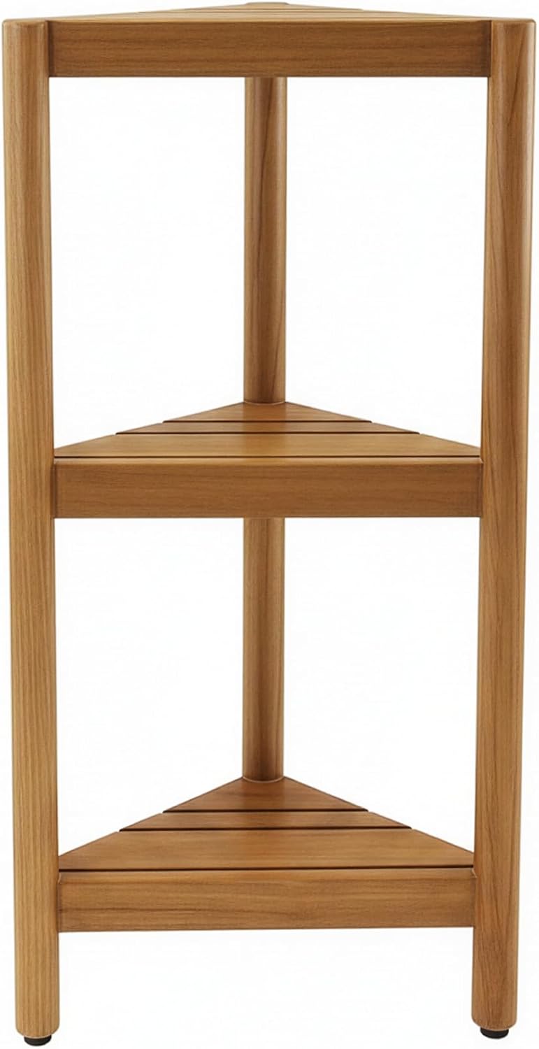 Asta Select Solid Teak Free Standing Corner Shelf, 3-Tier Bathroom Corner Stand, Corner Rack for Bathroom, Kitchen, Living Room, Bedroom, Fully Assembled, ST-80