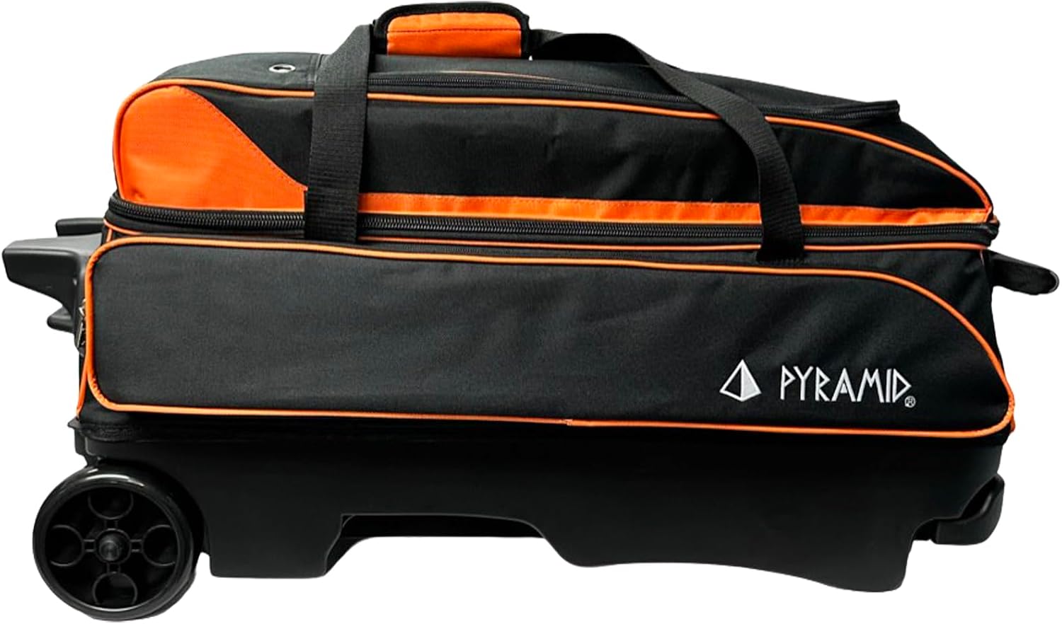 Pyramid Prime Triple Roller 3-Ball Bowling Bag with Extra Large Shoe Compartment (Fits Two Pairs of US Mens Size 15), Retractable Locking Handle (Extends to 41.5'), 1 Large Accessory Pocket, 5' Wheels
