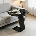 25.5-Inch High C-Shaped End Table with Marble Top & Black Metal Frame, Modern Space-Saving Sofa Side Table for Living Room, Bedroom, Small Spaces(C)