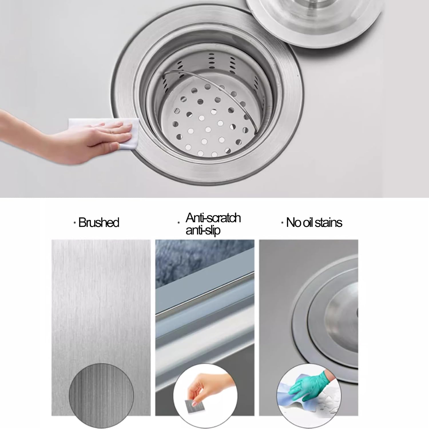 Double Bowl Kitchen Sink, Stainless Steel Hand Sink, Wall-Mounted Commercial Sink, Household Hand Wash Basin, with Faucet Hole Drainage Basket (Color : Silver, Size : A(75x40x6cm)) (Silver A(75x4