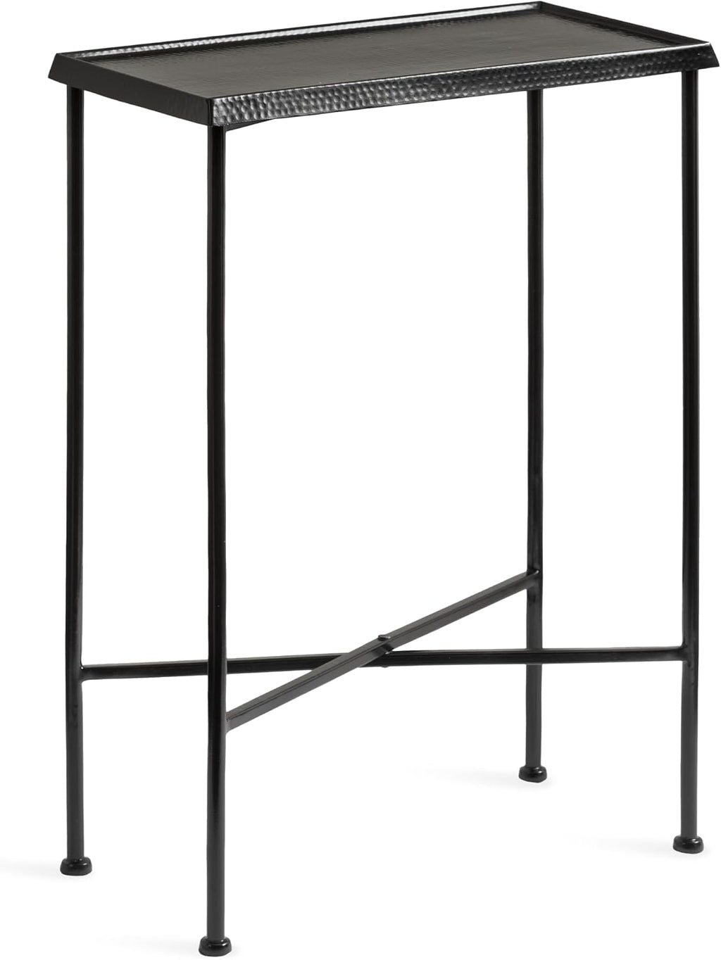 Kate and Laurel Sanzo Transitional Metal Skinny Side Table, 17 x 9 x 24, Black, Rectangular Slim Bedroom Nightstand with Hammered Tabletop for Use as Bedside Accent or Living Room End Table