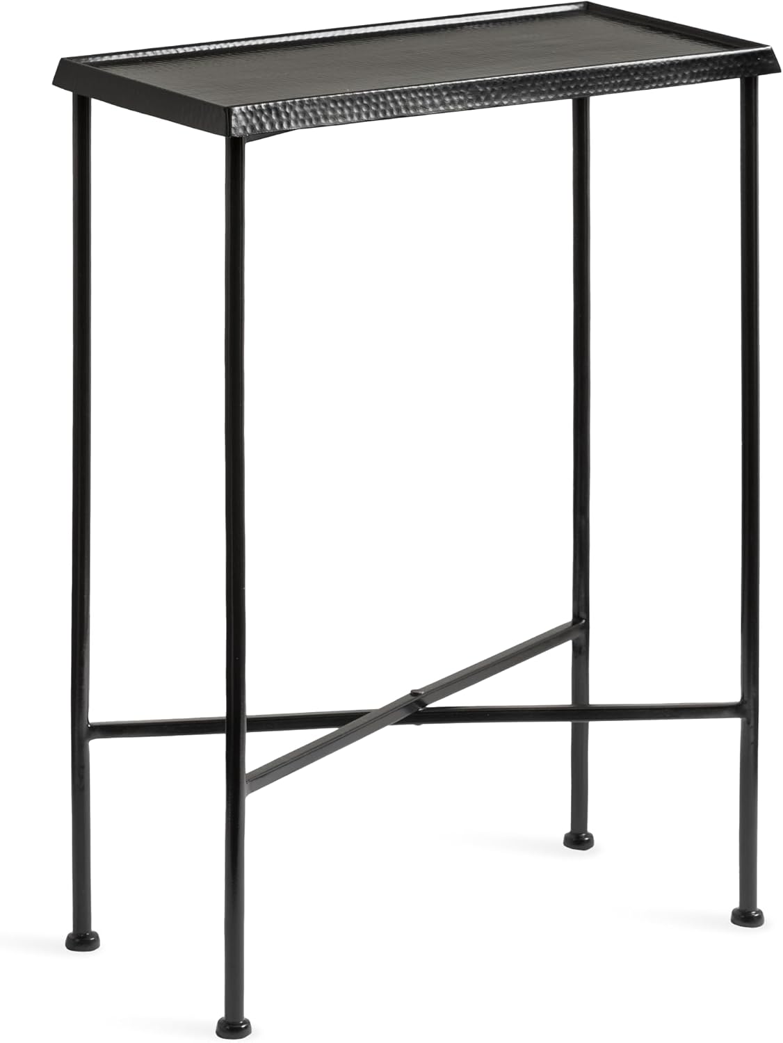 Kate and Laurel Sanzo Transitional Metal Skinny Side Table, 17 x 9 x 24, Black, Rectangular Slim Bedroom Nightstand with Hammered Tabletop for Use as Bedside Accent or Living Room End Table