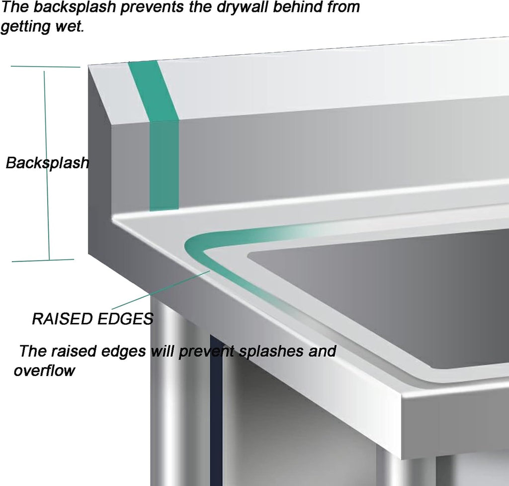 3-Compartment Stainless Steel Utility Sink Triple Bowl Freestanding Kitchen Sink, Commercial Sink Basin for Outdoor Garage Restaurant,100X50cm/39.3X19.6in