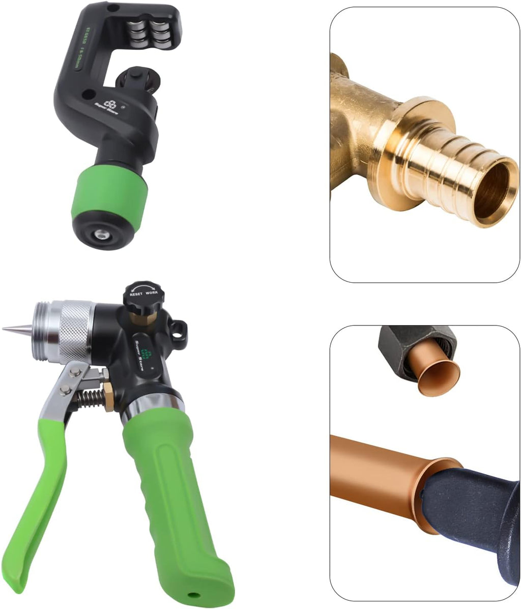 Hydraulic Tube Expander, HVAC Hydraulic Swaging Tool Kit Tubing Expanding Copper Tube with bearing-type pipe cutter and 7 Expander Heads for 3/8'-1-1/8' Copper Aluminum Pipes