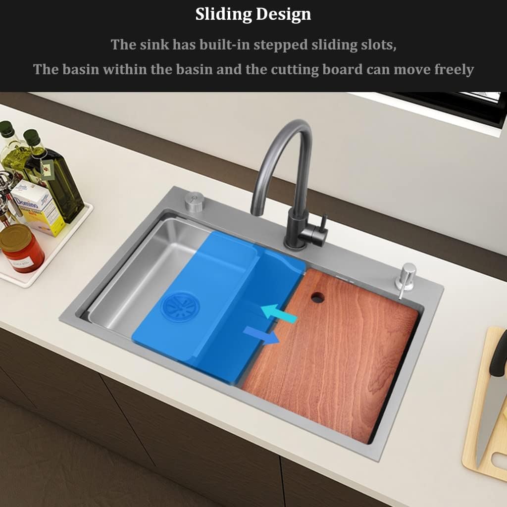 Home Décor Bar Sink Stainless Steel Single Bowl Kitchen Sink Drop-in or Undermount with Big Bend Faucet and Installation Kit Suitable (68 * 45 * 21Cm