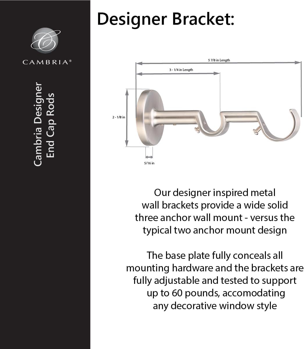 MODE Cambria Designer Series - Premium 6 foot Custom Double Curtain Rod - 1-1/8 inch Large Diameter - Non-Adjustable for a Seamless Look - Premium Designer Brackets and End Caps - Brushed Gold Finish