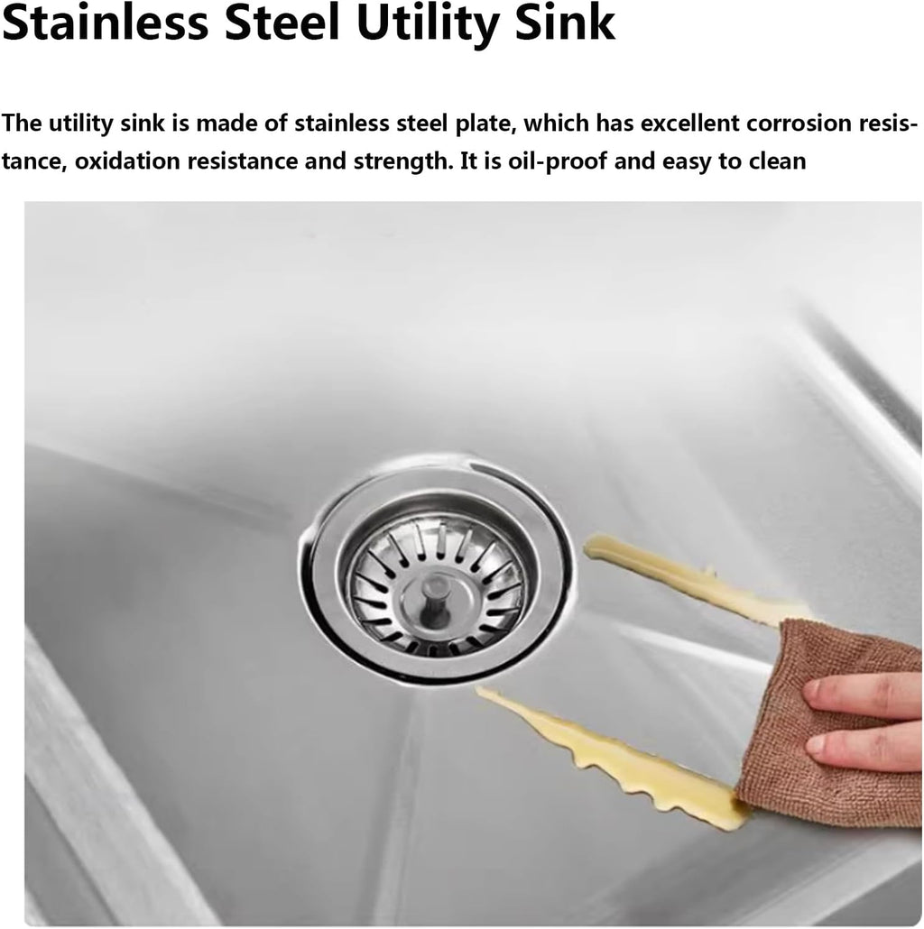 Stainless Steel Triple Bowl Kitchen Sink, Free Standing Utility Sink, Multipurpose Vanity Basin for Laundry Room,Garage,Basement(120X60cm/47.2X23.6in)