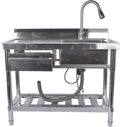39.3 Inch Stainless Steel Free Standing Utility Sink - Single Bowl Commercial Kitchen Sink with Drawer, Pull-out Faucet, Hot & Cold Pipes for Laundry Room, Farmhouse, Garage, Outdoor & Indoor Use