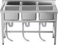 3 Compartment Sink Commercial, Stainless Steel Utility Sink for Restaurant Bar Kitchen, Extra Large Triple Bowl Commercial Sink for Food Prep and Cleaning (3 Compartment)