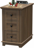 HIFYOBRO Narrow End Table with Flip Top Charging Station, 3 Drawers Storage Side Table, Wooden Nightstand for Living Room, Bedroom, Home Office
