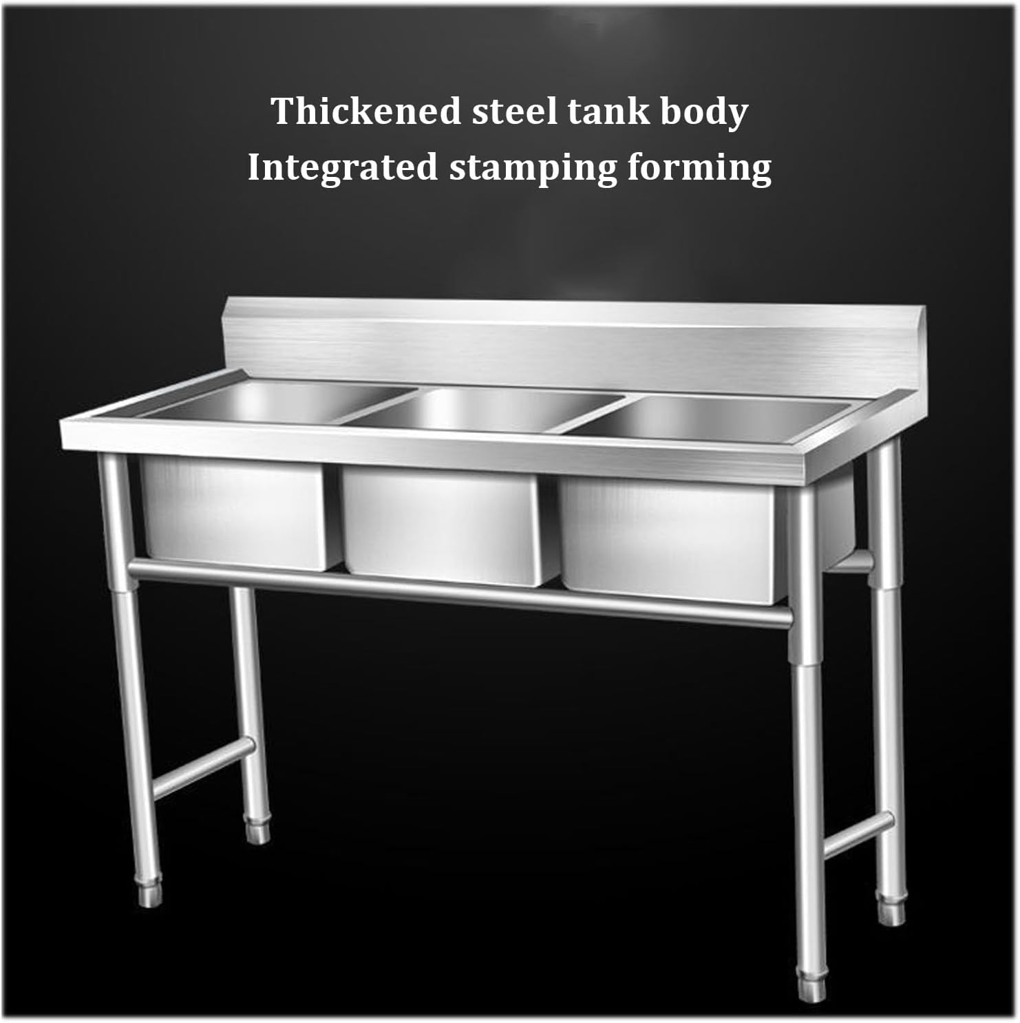 Commercial Catering Sink with Single Cold Water Faucet Standing Single Bowl for Garage Laundry Room and Outdoor Restaurant 175 * 60 * 80 cm,Triple Bowl-145 * 60 * 80 cm