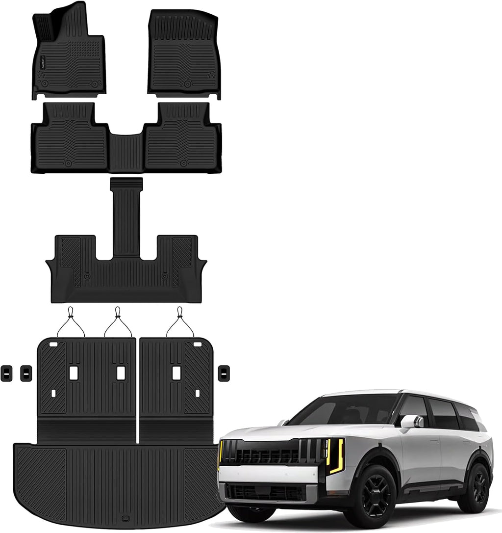 Auxko All Weather Floor Mats Cargo Mat with Backrest Mat for Kia Telluride 2027 (Gasoline Not for Hybrid) 7&8 Seater TPE Accessories Odorless Floor Liner Trunk Liner with Back Seat Protector