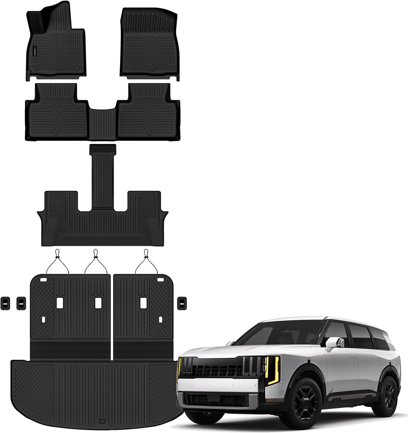 Auxko All Weather Floor Mats Cargo Mat with Backrest Mat for Kia Telluride 2027 (Gasoline Not for Hybrid) 7&8 Seater TPE Accessories Odorless Floor Liner Trunk Liner with Back Seat Protector
