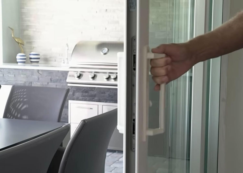 PGT 10' Sliding Door Handle Set with Thumb Latch Lever, and Screws | Interior and Exterior Replacement Patio Door Handle with 3-7/8' Hole Spacing | Fix Repair PGT Door Hardware (White)