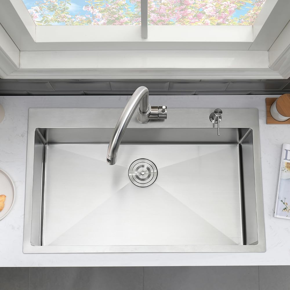 33 x 22 Drop In Kitchen Sink and Faucet Combo Set-VASOYO Stainless Kitchen Sinks Drop In Topmount Stainless Steel Deep Single Bowl Overmount Sink with Faucet