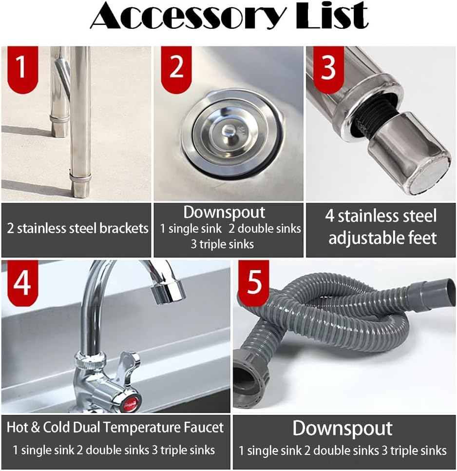 19.6-68.9In Stainless Steel Utility Kitchen Sink Freestanding Single Bowl Laundry Sink with Cold And Hot Water Faucet for Laundry & Utility Room,Bathroom,Basement,Single sink,60 * 60