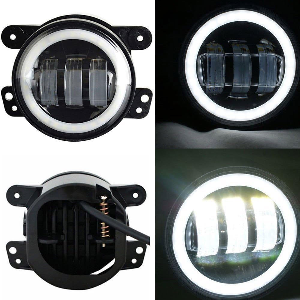 4 Inch 60 W 6000 LM LED Fog Light Bulbs 2 Pieces Kit with Halo White DRL + Amber Indicator Black,10,2 cm