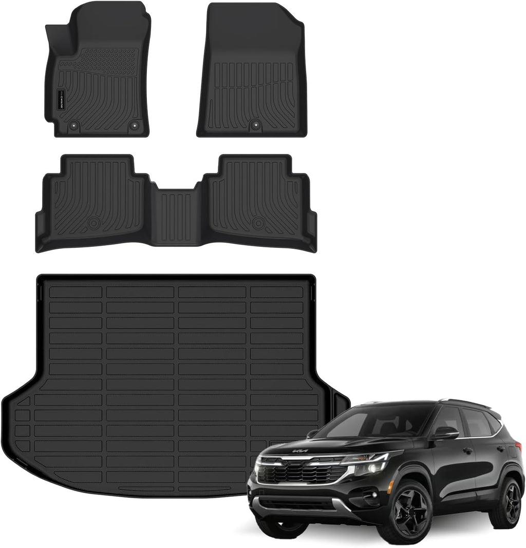 Auxko All Weather Floor Mats Cargo Mat for Kia Seltos 2024 2025 2026 (not for SX with Subwoofer) TPE Liners All Season Accessories Guard Odorless Anti-Slip Floor Liners Trunk Tray