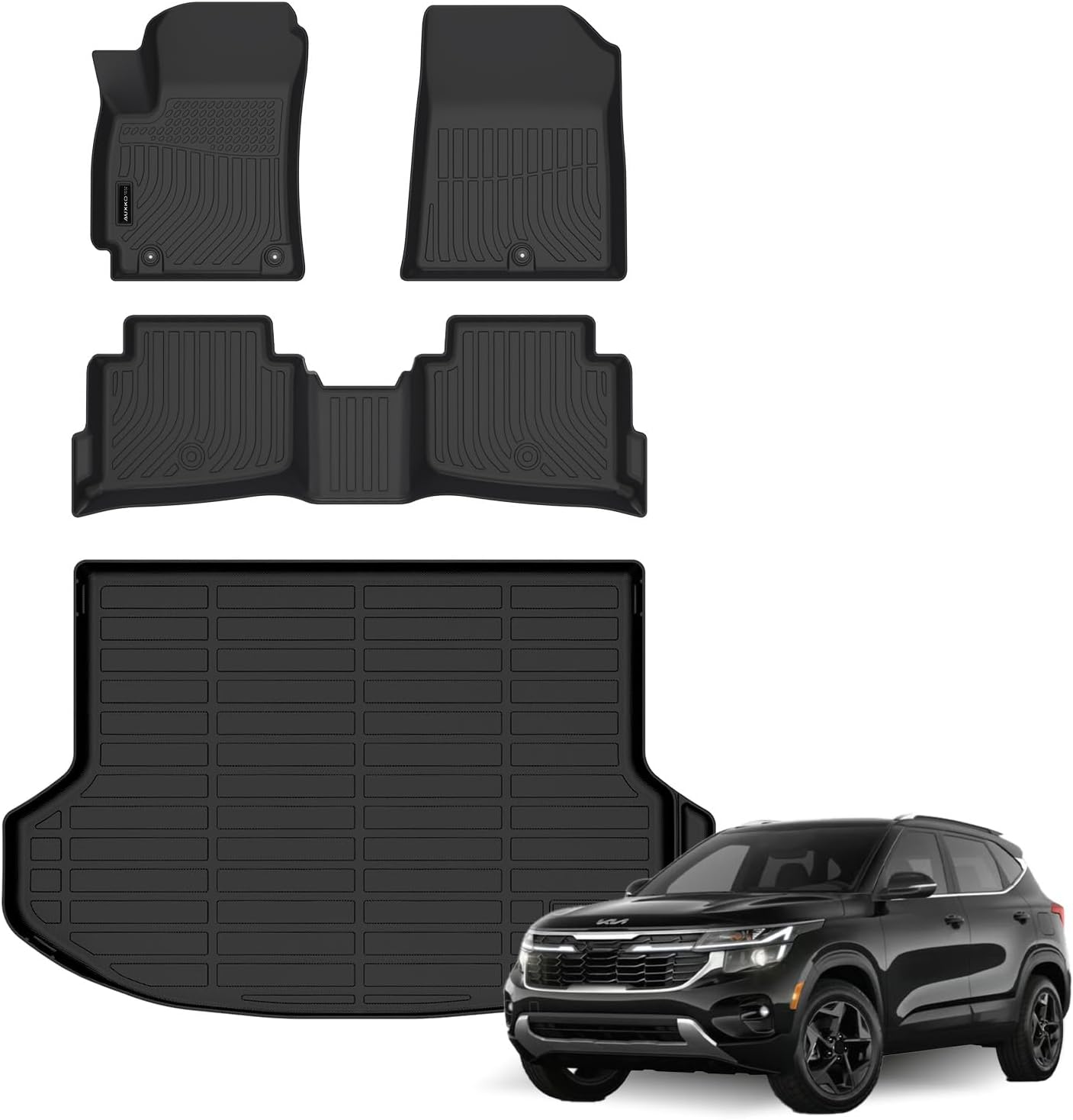 Auxko All Weather Floor Mats Cargo Mat for Kia Seltos 2024 2025 2026 (not for SX with Subwoofer) TPE Liners All Season Accessories Guard Odorless Anti-Slip Floor Liners Trunk Tray