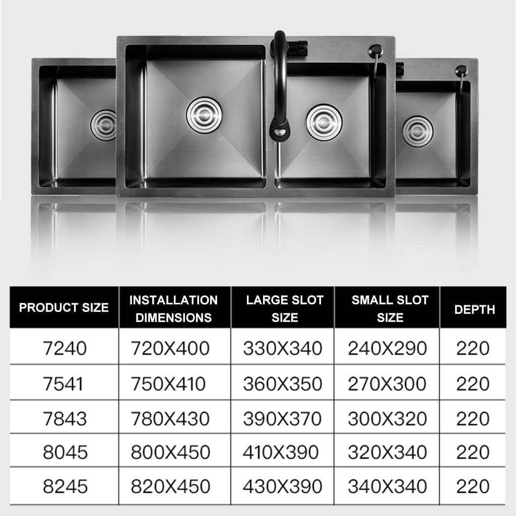 OM Double Bowl Kitchen Sink with Pull-Out Faucet Stainless Steel Kitchen Workstation Sink Multifunctional Bar Sink with Complete Accessory Set (Black-72x40x21cm